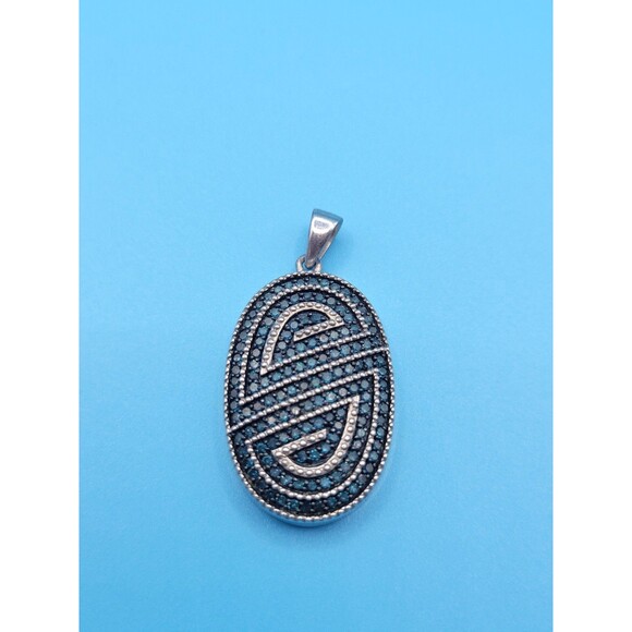 Modern Sterling Silver Oval Swirl Blue Diamond 1.40 ctw Pendant by SJ - Picture 9 of 16